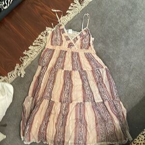 Pink Babydoll Dress Velvet Trim Metallic Thread Adjustable Straps Women’s S